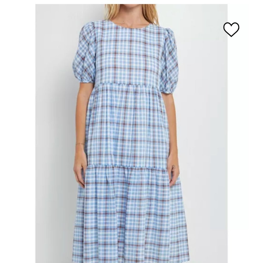 COPY - Endless rose Check print blue white midi dress - size M